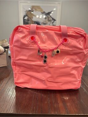 Glossy Pink Charm Tote Bag with Top Handles